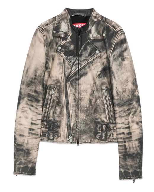 DIESEL Brown L-Uxure Zip-Fastening Leather Jacket
