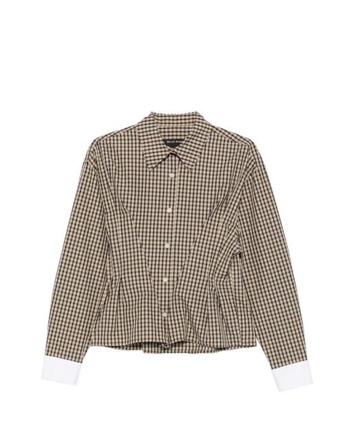 MERYLL ROGGE Brown Gingham-Check Pleated Shirt