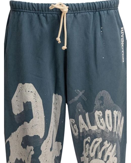 RRR123 Blue Graphic-Print Drawstring Trousers for men