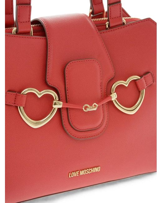 Moschino Red Heart-Motif Grained-Effect Tote Bag