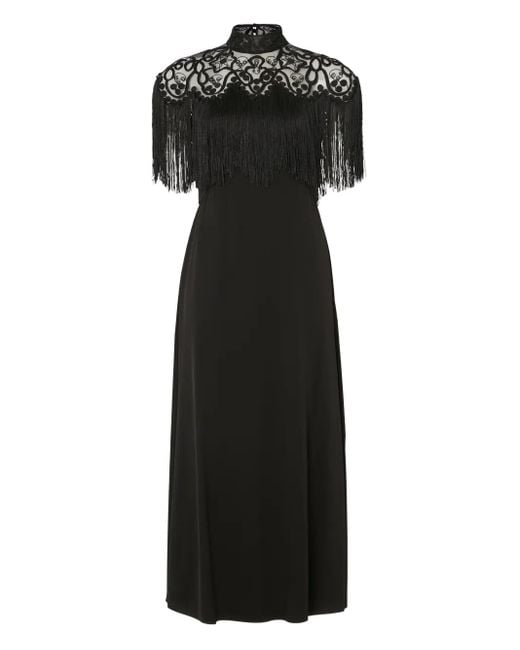 Temperley London Black Cordelle Tassel Short-Sleeves Midi Dress