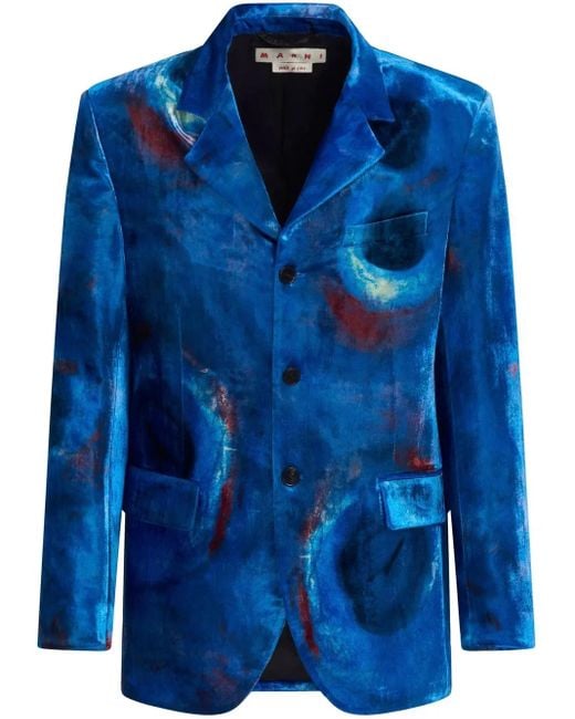 Marni Blue Painterly-Print Single-Breasted Blazer for men