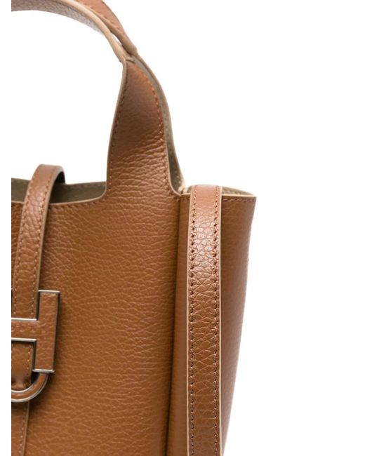 Hogan Brown Logo-Plaque Pebbled-Leather Tote Bag