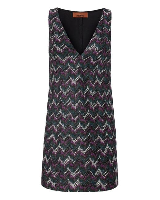 Missoni Black Zigzag-Pattern Sleeveless Mini Dress