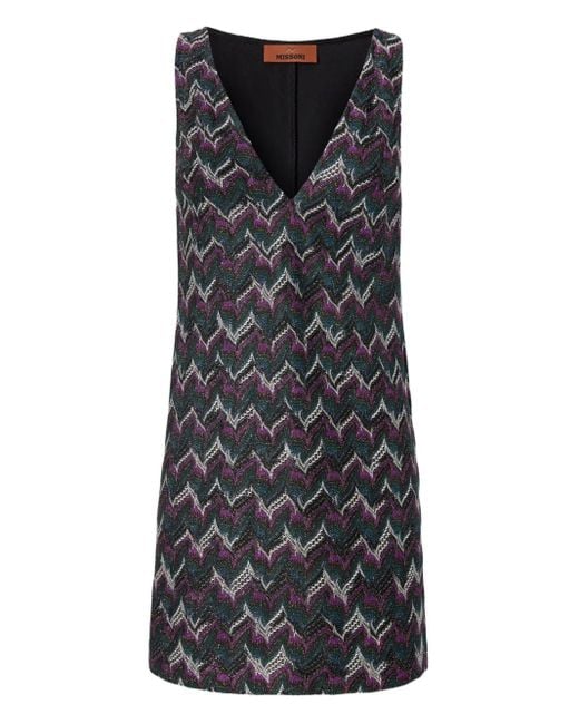 Missoni Black Zigzag-Pattern Sleeveless Mini Dress