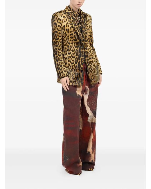Roberto Cavalli Brown Jaguar Skin Print Single-Breasted Blazer