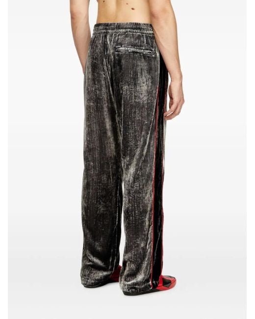 DIESEL Gray P-Hay Velour Side-Stripe Trousers for men