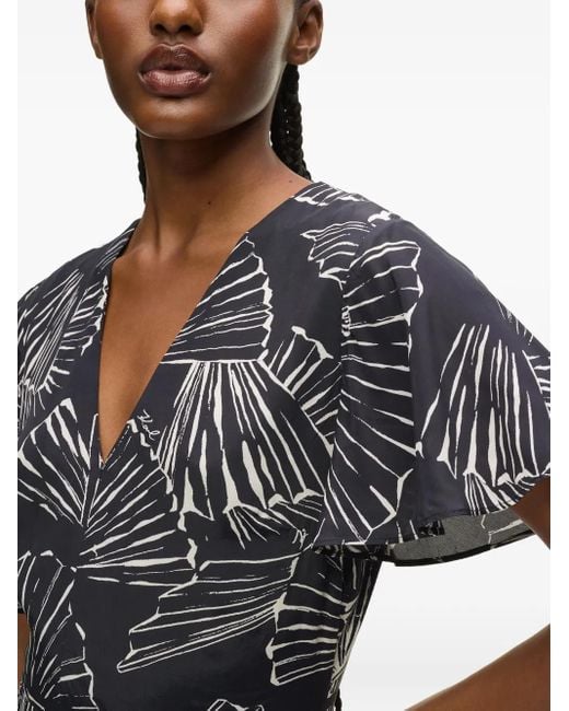 Karl Lagerfeld Black Graphic-Print V-Neck Dress