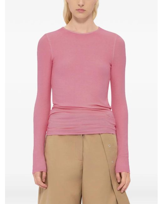 MSGM Pink Round-Neck Long-Sleeved Top