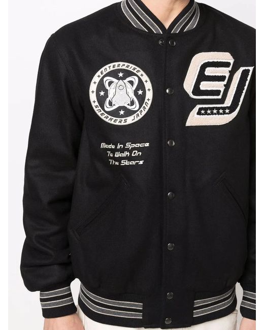 ENTERPRISE JAPAN Black Varsity Patch-Detail Bomber Jacket for men