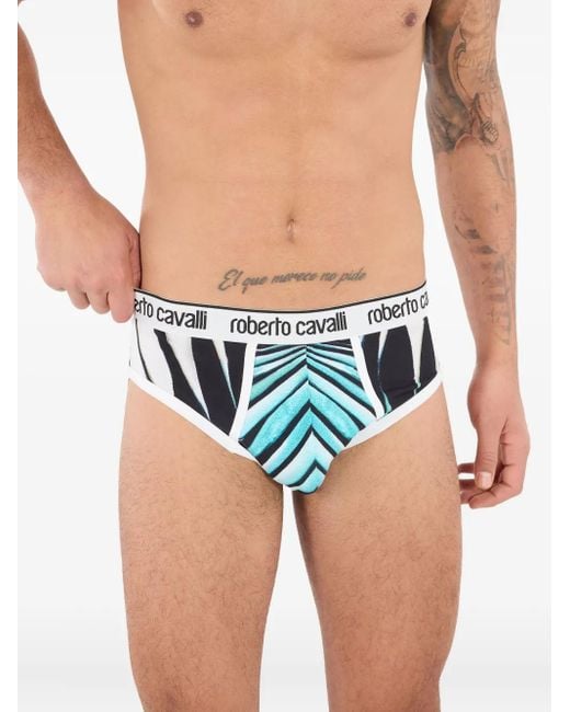 Roberto Cavalli Blue Ray Of Sea-Print Briefs for men