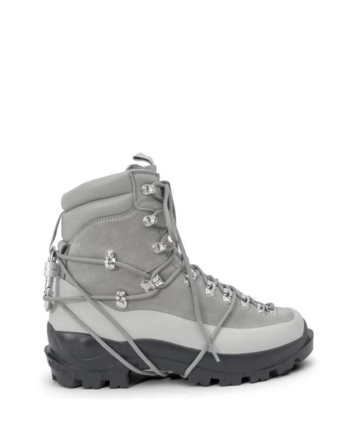 HELIOT EMIL Gray Carabiner-Detail Lace-Up Hiking Boots for men
