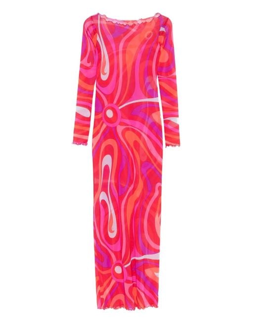 Emilio Pucci Pink Pucci Marmo Printed Midi Tulle Dress