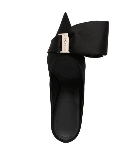 Ferragamo Black Pointed-Toe 90Mm Leather Mules