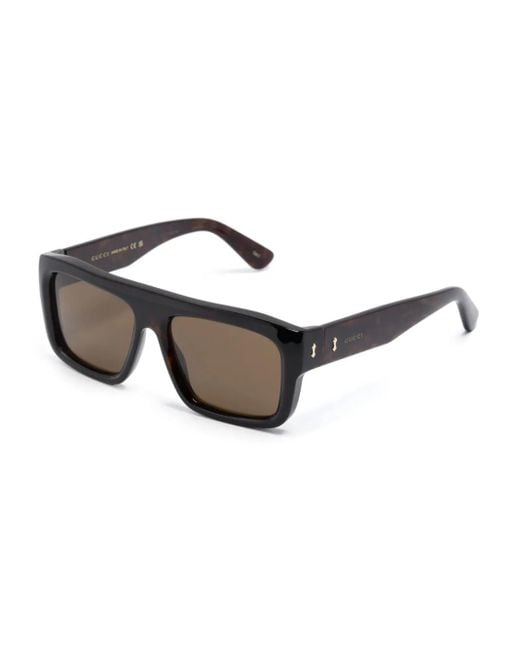 Gucci Brown Logo-Engraved Rectangle-Frame Sunglasses for men