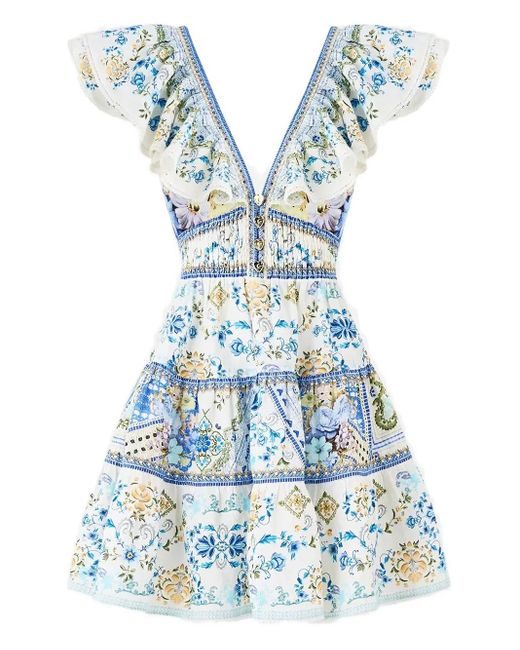 Abito Corto My Homespun Heart Con Ruches di Camilla in Blue