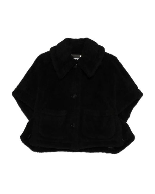 Max Mara Black Teddy-Cape mit drei Knöpfen