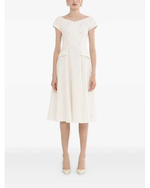 Nissa White A-Line Crepe Midi Dress