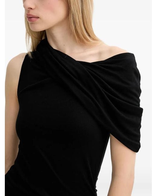 Rick Owens Black Draped One-Shoulder Top