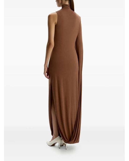 12 STOREEZ Brown Draped One-Shoulder Maxi Dress
