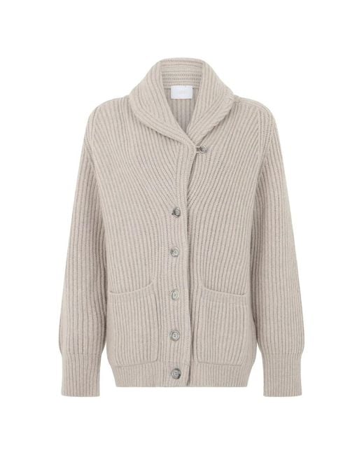 Fedeli White Ribbed-Knit Shawl-Collar Cardigan