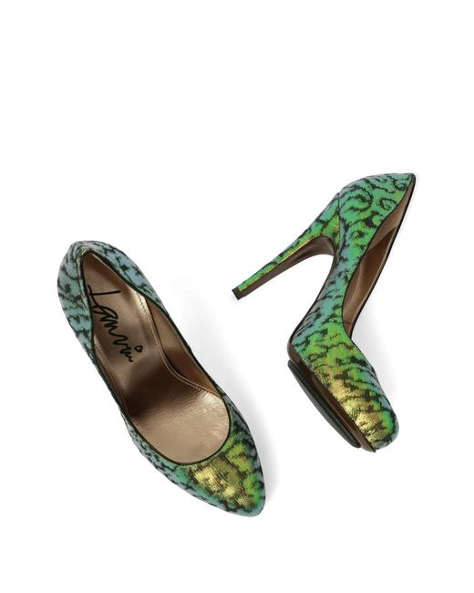 Lanvin Green Metallic-Effect Patterned Pumps