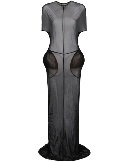 Jean Paul Gaultier Black Mesh Padded Sheer Maxi Dress