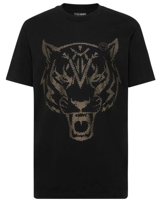 Philipp Plein Black Tiger-Print Logo-Patch T-Shirt for men