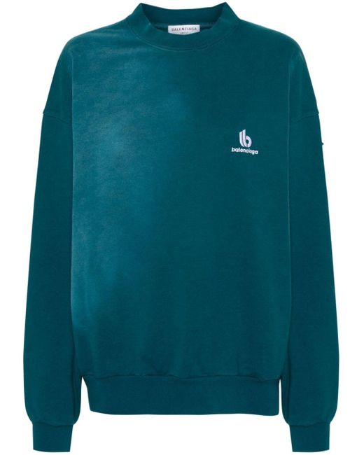 Balenciaga Blue Logo-embroidered Distressed Sweatshirt