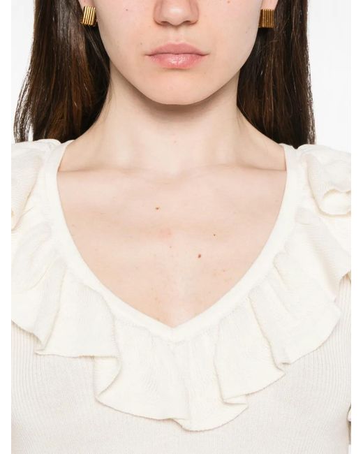 Marella White Matassa Ruffled V-Neck Top