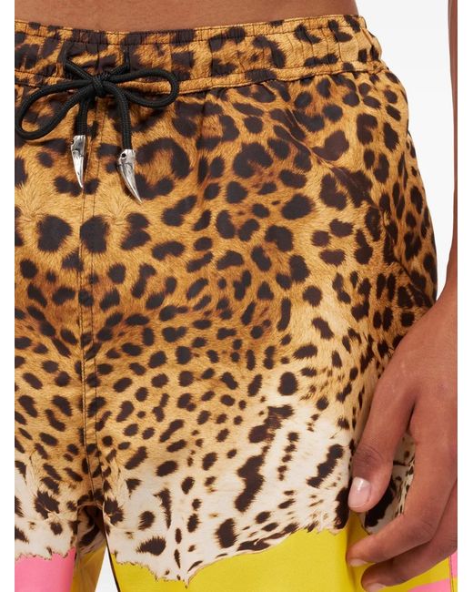 Roberto Cavalli Yellow Leopard-Print Swim Shorts for men