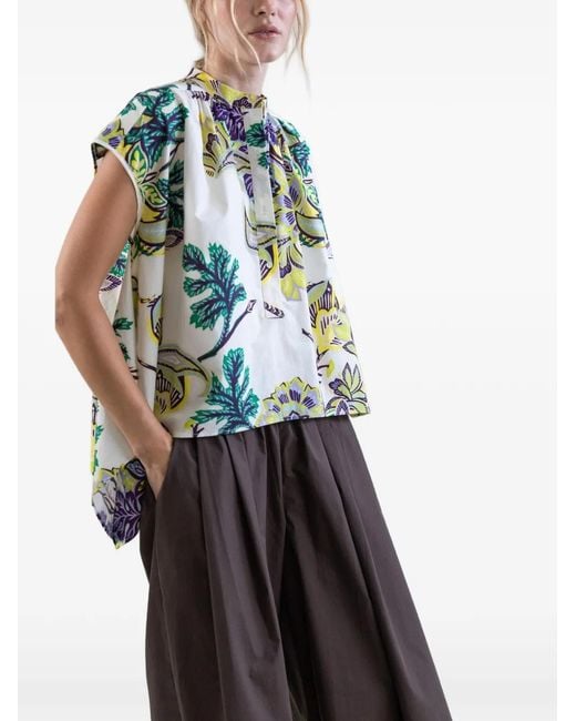 Psophia Blue Sun-Kissed Marigold Meadow Floral Blouse