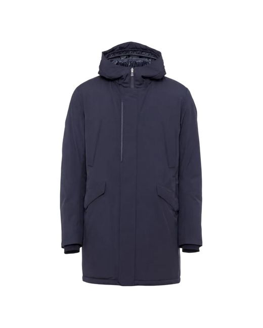 Herno Blue Hooded Zip-Fastening Coat for men