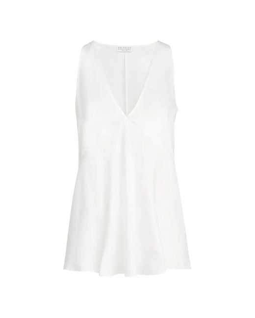 Brunello Cucinelli White Satin Top