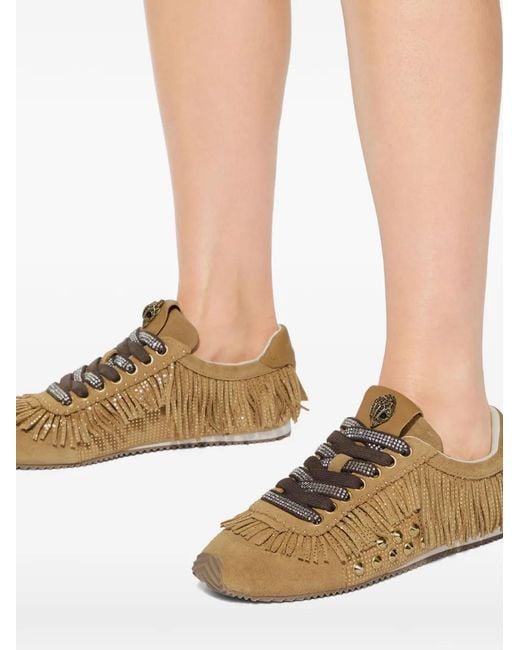 Kurt Geiger Brown Islington Fringe Crystal-Detail Sneakers