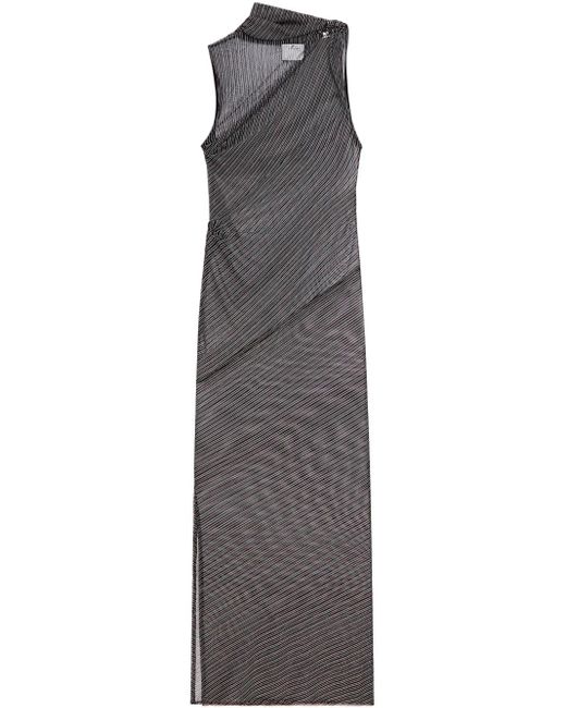 Courreges Gray Midi Dress With Sheer Diagonal Stripe