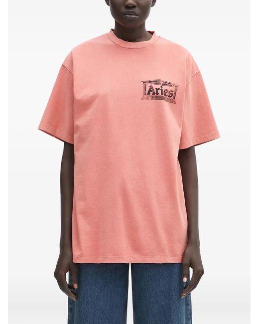 Aries Pink Logo-Print T-Shirt
