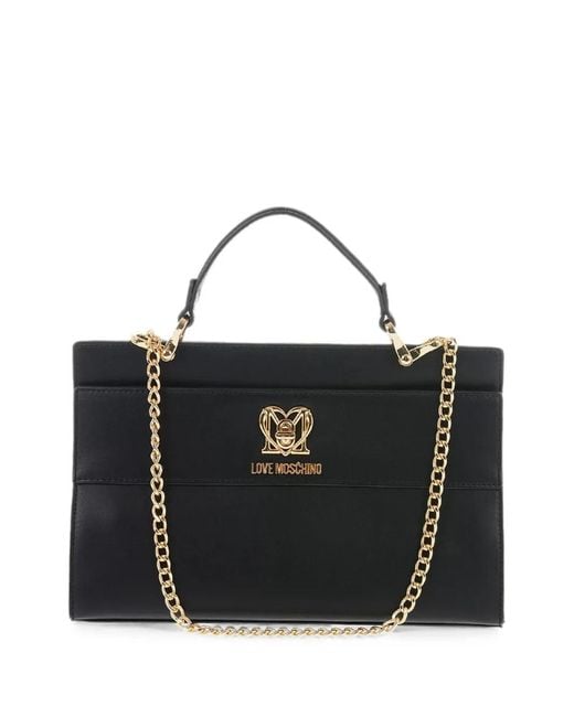 Moschino Black Logo-Plaque Chain-Link Tote Bag