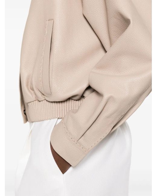 Chaqueta Bómber De Piel Fendi de color Natural