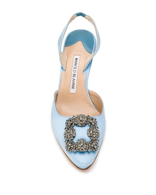 Manolo Blahnik Blue Embellished Toe Slingback Pumps