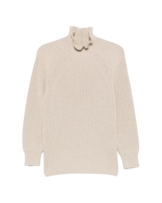 Max Mara White Ruffled Cotton Sweater