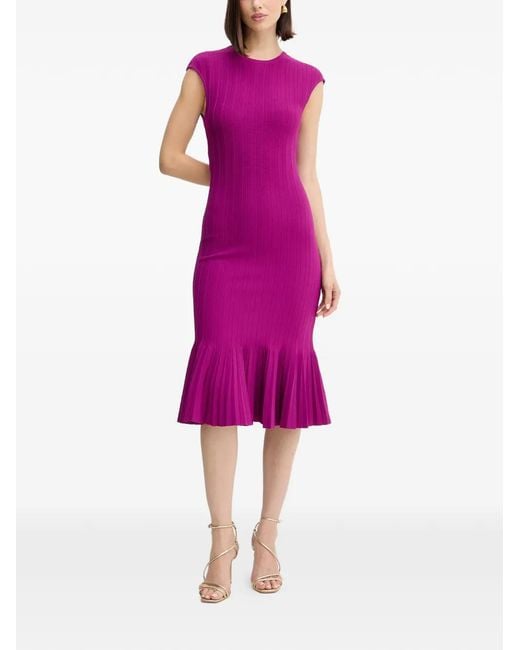 Hervé Léger Pink Bridget Ribbed Pleated Midi Dress