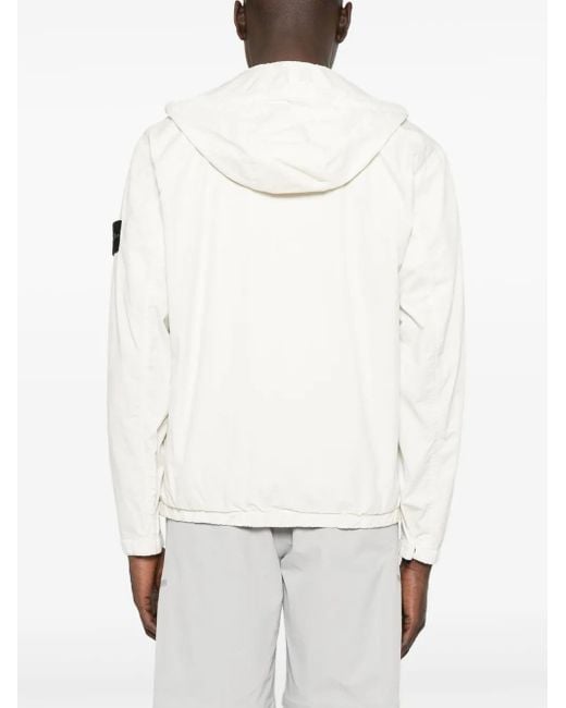 Stone Island White Hooded Jacket Supima Cotton Twill Strech-Tc for men