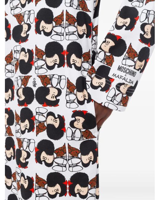 Moschino White Mafalda-Print Long-Sleeve Dress