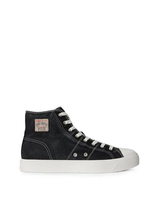 Polo Ralph Lauren Black Logo-Patch High-Top Sneakers for men