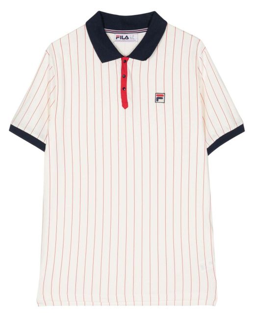 Fila White Striped Cotton Polo Shirt for men