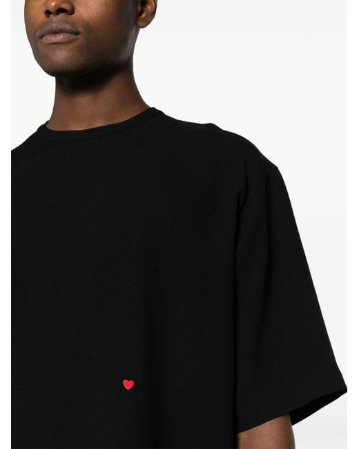 Moschino Black Embroidered-heart Crepe-texture T-shirt for men
