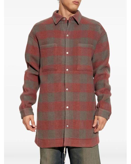 Rick Owens Red Checked Wool Overshirt for men