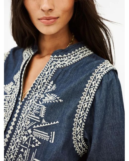 Ba&sh Blue Laura Embroidered Denim Blouse
