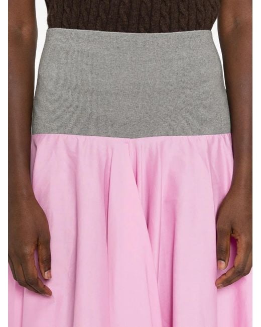 GIMAGUAS Pink Elastic-Waist Flared Midi Skirt